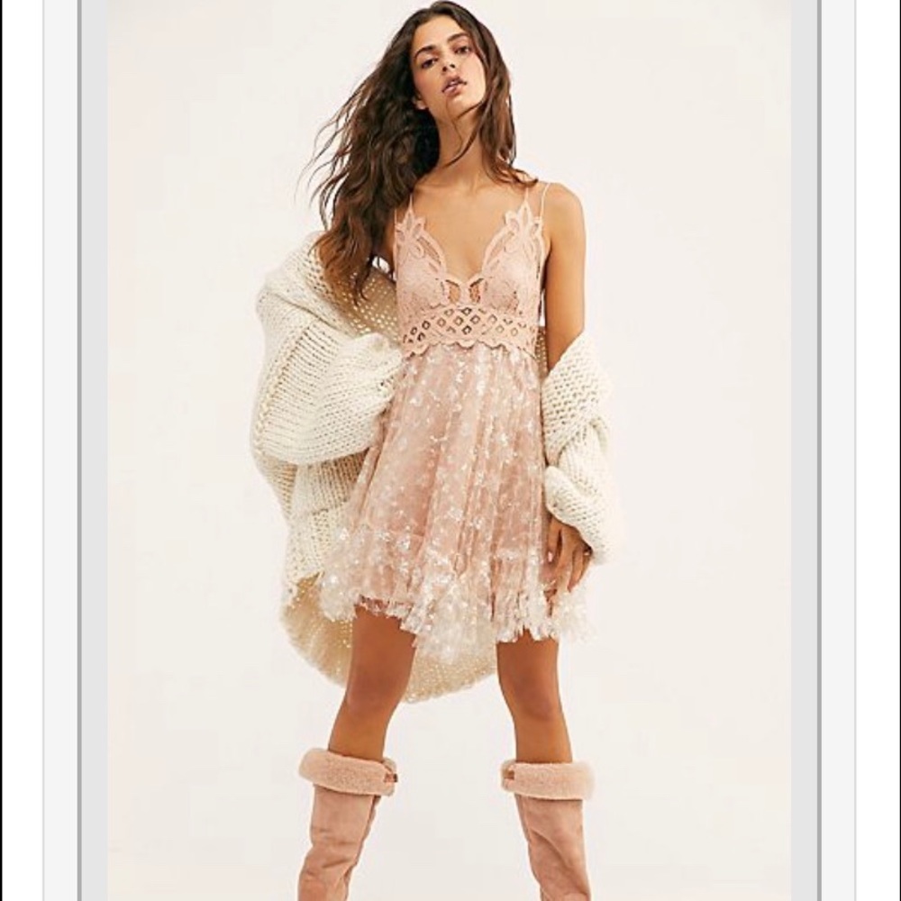 Free People Blush Lace Mini Dress